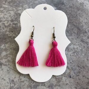 Pink Tassel Earrings NEW Handmade USA Festival Party Magenta Statement